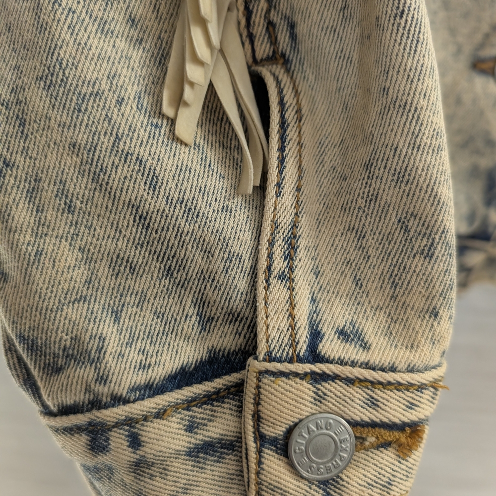 Vintage Gitano Acid Wash Denim Jacket Southwestern Pastel With Fringe Large - Picture 9 of 11
